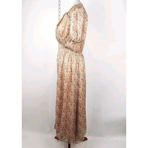 ASTR Label Love Story Floral Button Front V-Neck Short Puff Sleeve Midi Dress S - Picture 8 of 13